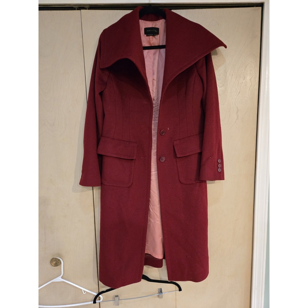 BCBGMAXAZRIA Wool Coat Womens M Burgundy Long Maxi Portrait Collar Moldova